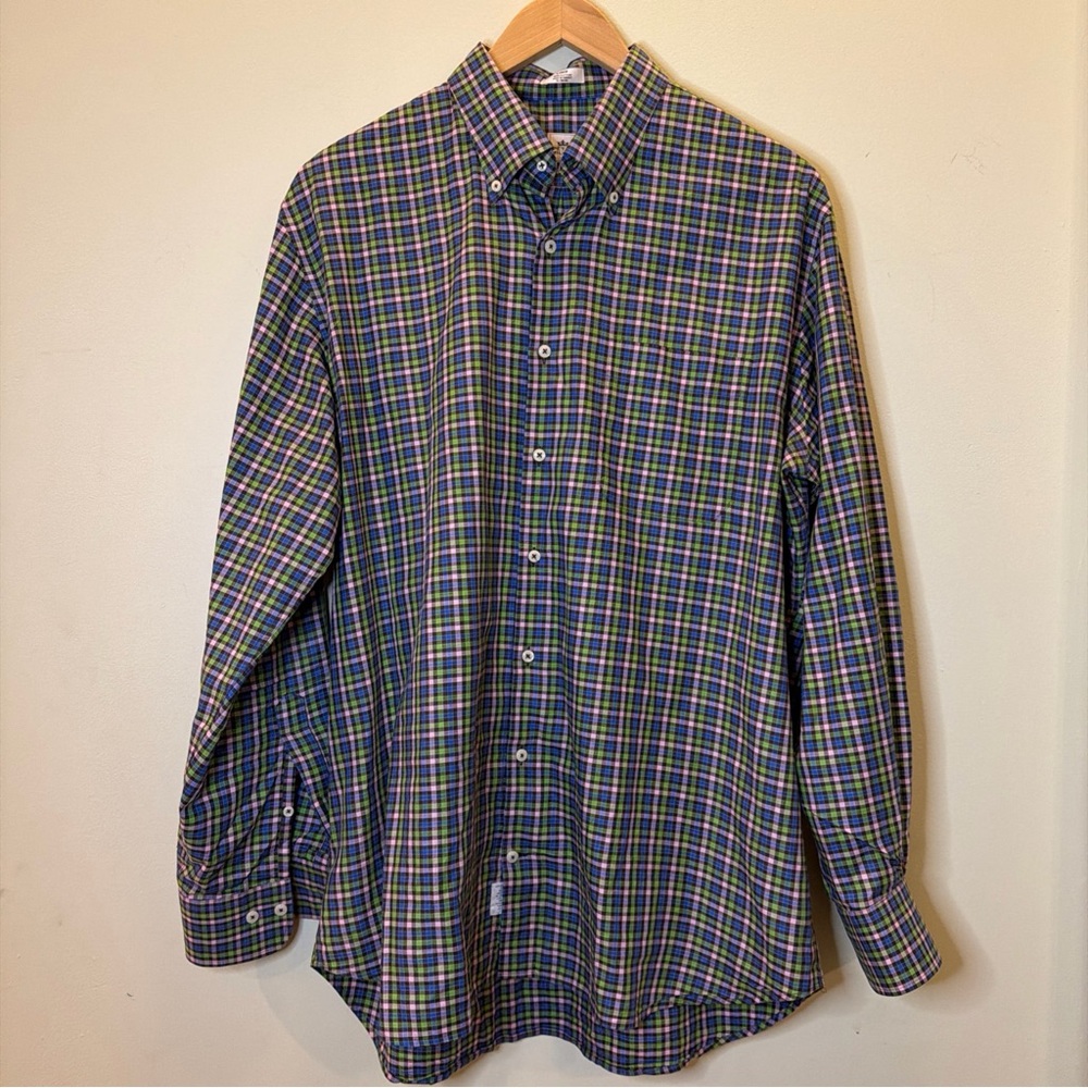 Peter Millar Mens Large Plaid Button Down Shirt Multicolor 100% Cotton L Sleeve